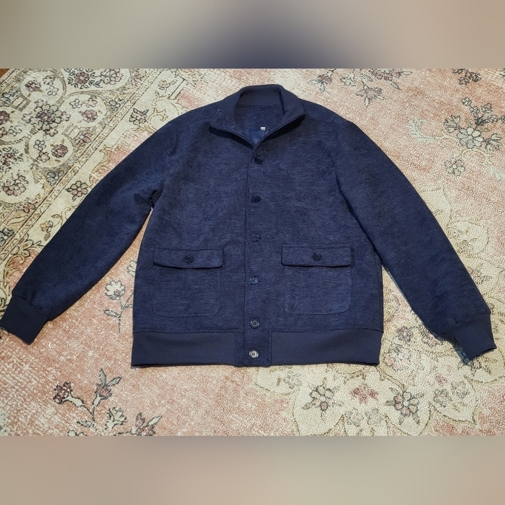 Men's No Label Blue Corduroy Fully Lined Button Down Coat Size XL